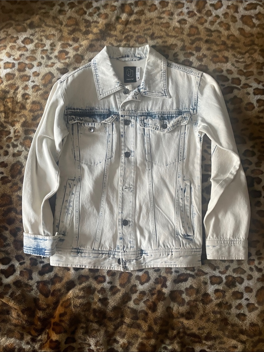 Original Use White Denim Jacket with Blue Accents